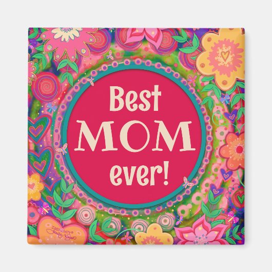 Beste Mama Hübsch Pink Whimsical Floral Fun Magnet (Vorne)