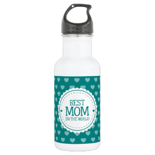 Beste Mama in den Aquamarinen grünen Herzen und im Trinkflasche