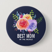Beste Mama in den Rose der Wasserfarbenwelt Button (Vorderseite)