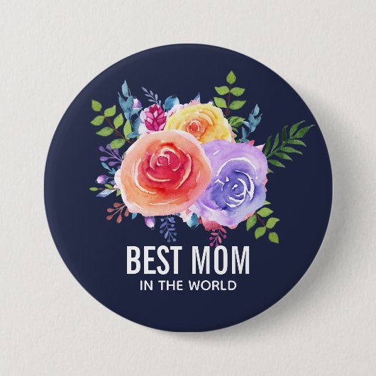 Beste Mama in den Rose der Wasserfarbenwelt Button (Vorderseite)