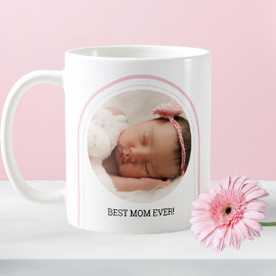 Beste Mama je 2 Foto Rosa Modern Arch Baby Name Kaffeetasse
