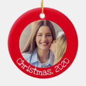Beste Mama je 2 Foto Spaß Rot und Weiß Weihnachten Keramik Ornament (Hinten)
