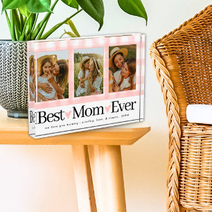 Beste Mama je 3 Foto Mütter Tag Gingham Herz