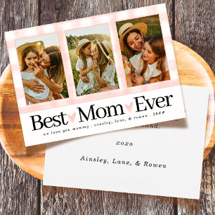 Beste Mama je 3 Foto Mütter Tag Gingham Herz Feiertagskarte