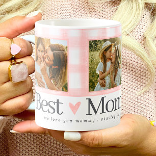 Beste Mama je 3 Foto Mütter Tag Gingham Herz Kaffeetasse