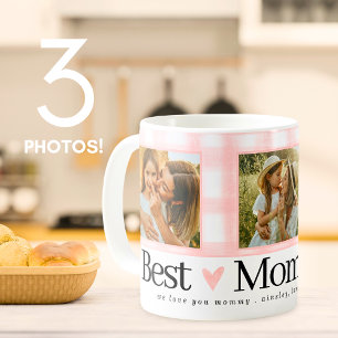 Beste Mama je 3 Foto Mütter Tag Gingham Herz Kaffeetasse