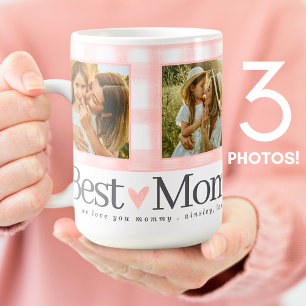 Beste Mama je 3 Foto Mütter Tag Gingham Herz Kaffeetasse
