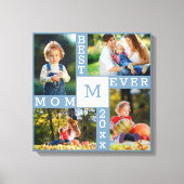 Beste Mama je 4 Foto Collage Blue White Square Leinwanddruck (Vorderseite)