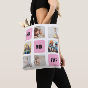 Beste Mama je 6 FotoCollage auf Weiß personalisier Tasche