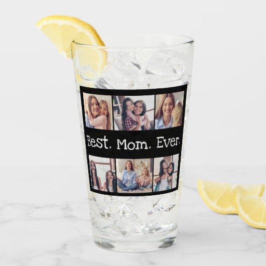 Beste Mama je 6 FotoCollage Schwarz und Weiß Glas (Vorderseite Ice)