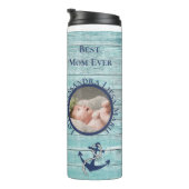 Beste Mama je Aquamariner Seeanker aus Holz Thermosbecher (Nach rechts gedreht)