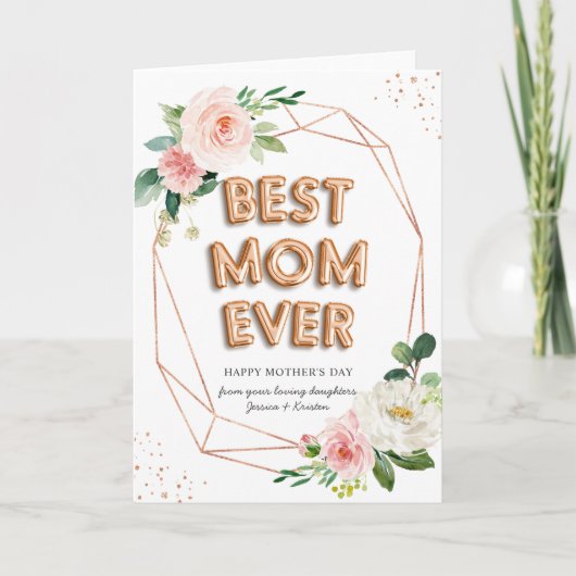 Beste Mama je Ballon Text Elegant Blush Karte (Vorderseite)