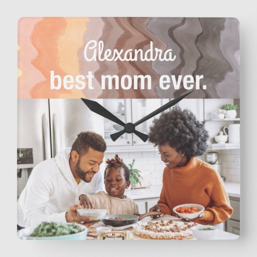 Beste Mama je benutzerdefinierte Retrowellen für F Quadratische Wanduhr (Vorderseite)