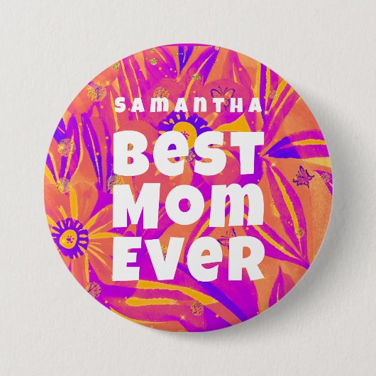 Beste Mama je blühende naive Kunst Button (Vorderseite)