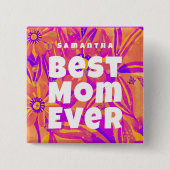 Beste Mama je blühende naive Kunst Button (Vorderseite)