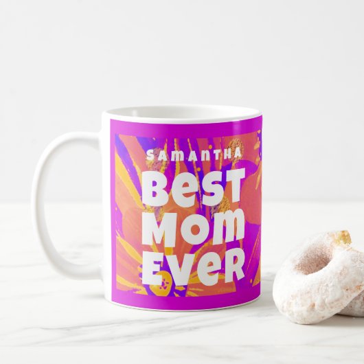 Beste Mama je blühende naive Kunst Kaffeetasse (Mit Donut)