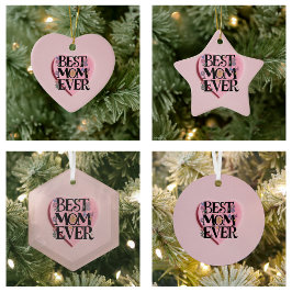 Beste Mama je Blume und rosa Herz Keramik Ornament