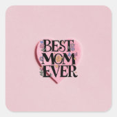 Beste Mama je Blume und rosa Herz Quadratischer Aufkleber (Vorderseite)