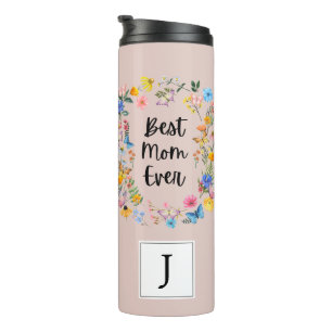 Beste Mama je Boho Wildblumen Geburtstagsmonogramm Thermosbecher