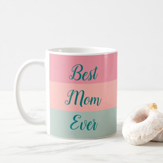 Beste Mama je Elegante Aquamarine Typografie-Scrip Kaffeetasse (Mit Donut)