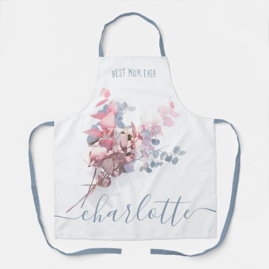 Beste Mama je Elegante Blaue Flora Schürze (Vorderseite)