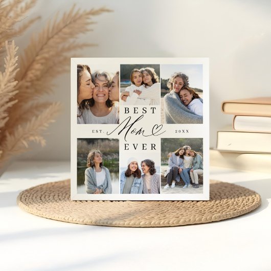 Beste Mama je Elegantes Script Herzklopfen Fotoplatte