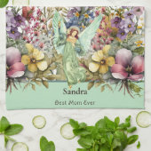 Beste Mama je, Engel und Wildblumen Geschirrtuch (Gefaltet)