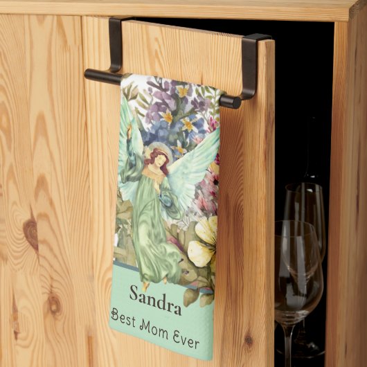 Beste Mama je, Engel und Wildblumen Geschirrtuch (Drittel gefaltet)