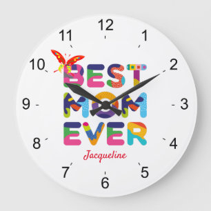 Beste Mama je farbenfroh Große Wanduhr