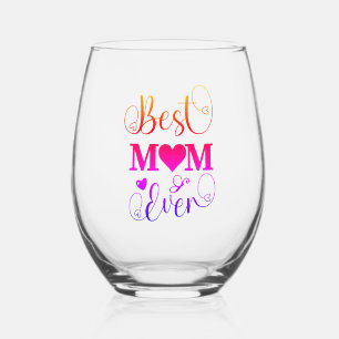 Beste Mama je farbenfrohe Typografie-Script Weinglas Ohne Stiel