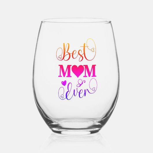 Beste Mama je farbenfrohe Typografie-Script Weinglas Ohne Stiel (Vorderseite)