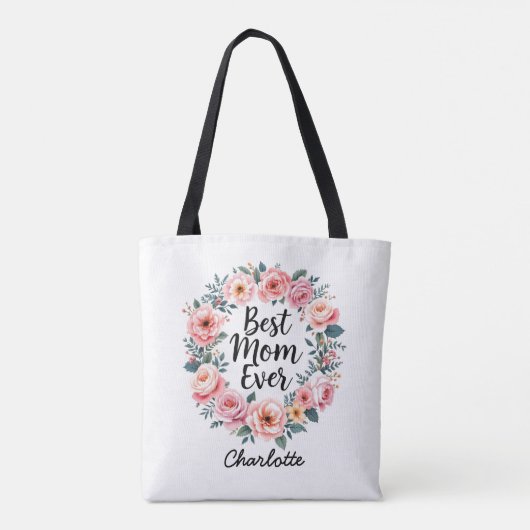 Beste Mama je | Floral Wreath | Niedlicher Muttert Tasche (Rückseite)
