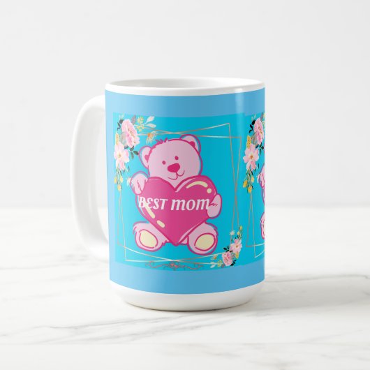 Beste Mama je Florida Pink Teddy Bär Blau Kaffeetasse (Vorderseite Links)