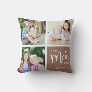 Beste Mama je Foto Collage Brown Kissen