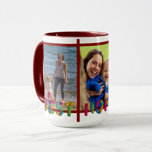 Beste Mama je Foto Collage Personalisiert Burgund Tasse (Vorderseite Links)