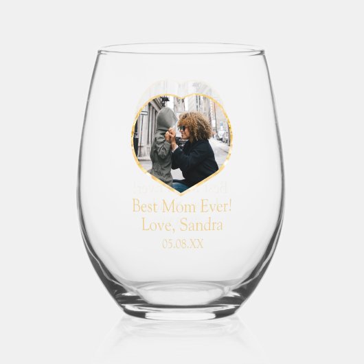 Beste Mama je Foto Vorname Datum Weinglas Ohne Stiel (Vorderseite)