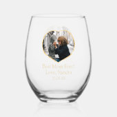 Beste Mama je Foto Vorname Datum Weinglas Ohne Stiel (Rückseite)
