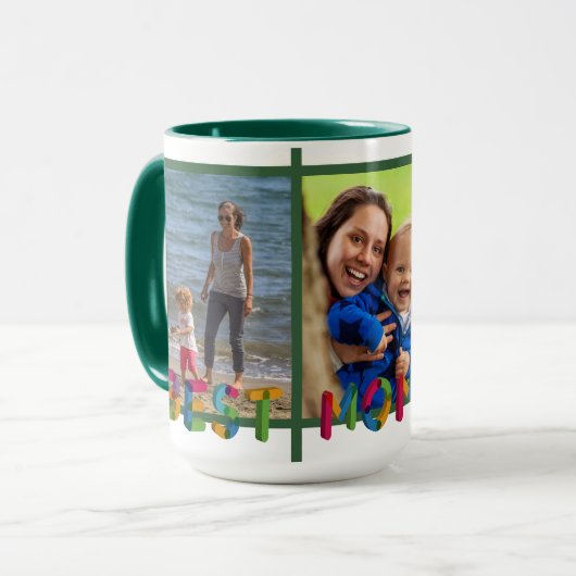 Beste Mama je FotoCollage Personalisiert grün Tasse (Vorderseite Links)