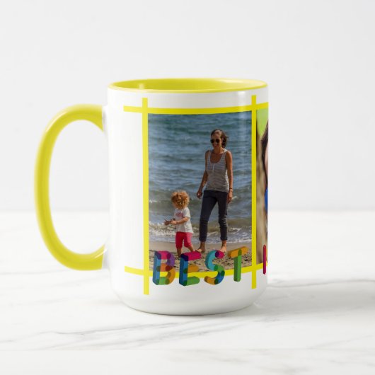 Beste Mama je Fotomaterial Personalisiert gelb Tasse (Links)
