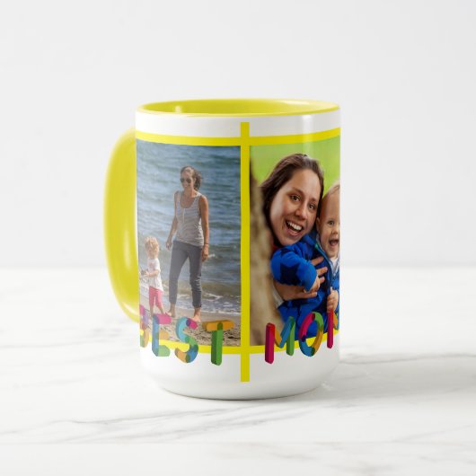 Beste Mama je Fotomaterial Personalisiert gelb Tasse (Vorderseite Links)