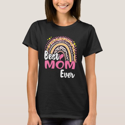 Beste Mama je Funny Pink Leopard Regenbogenmütter T-Shirt (Vorderseite)