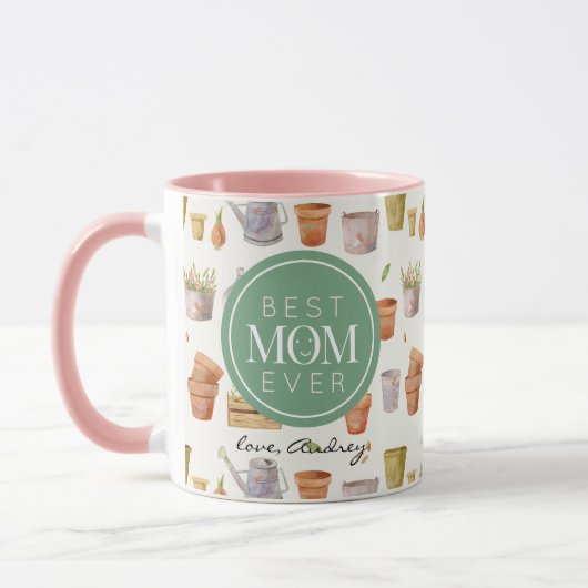 Beste Mama je Gartenwerkzeug-Muster Tasse (Links)