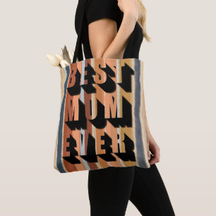 Beste Mama je gewagte Typografie 70er Retrostreife Tasche