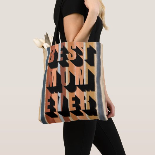 Beste Mama je gewagte Typografie 70er Retrostreife Tasche (Von Nahem)