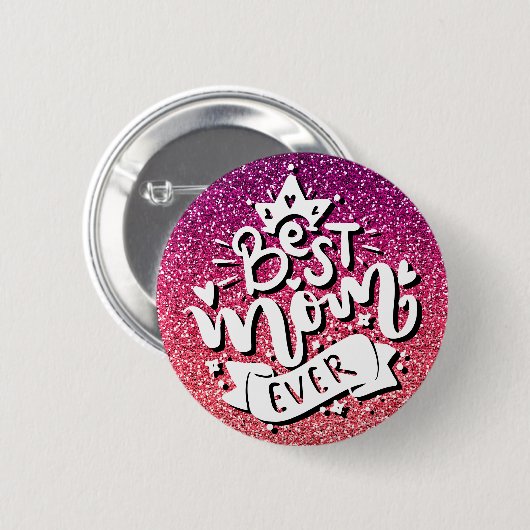 BESTE MAMA JE GLITZER CUSTOM-TYPOGRAFIE BUTTON (Vorne & Hinten)