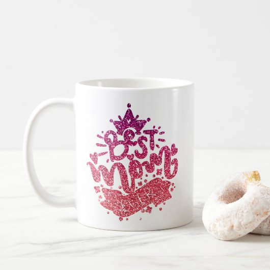 BESTE MAMA JE GLITZER CUSTOM-TYPOGRAFIE KAFFEETASSE (Mit Donut)
