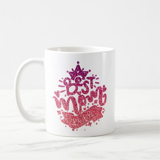 BESTE MAMA JE GLITZER CUSTOM-TYPOGRAFIE KAFFEETASSE (Links)