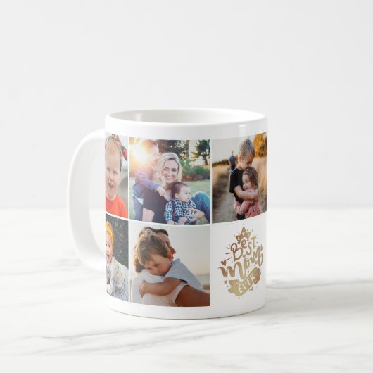 Beste Mama je Gold Lettern 9 Foto Collage Mommy Kaffeetasse (Vorderseite Links)
