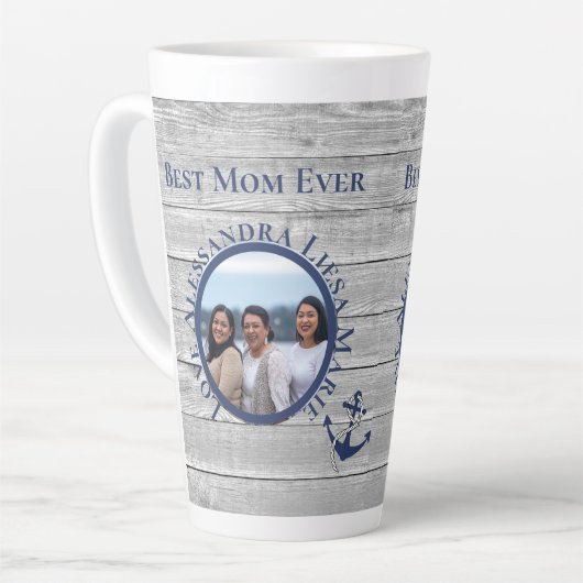 Beste Mama je Grau-Holz Nautical Navy Anchor Milchtasse (Linke Ecke)