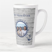 Beste Mama je Grau-Holz Nautical Navy Anchor Milchtasse (Rechts)